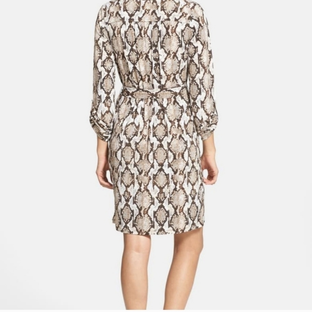 Micheal Kors Animal Print Snakeskin Flowy Mobwife Gold Lace Up Belted Dress - Picture 3 of 7